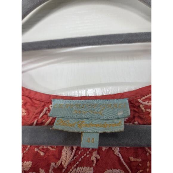 Leaves Of Grass New York Hand Embroidered 100% Silk Boho Luxe Blouse, Size XL - Picture 3 of 12